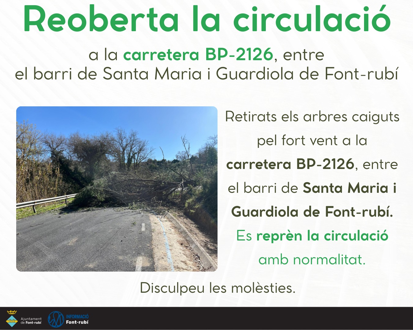 Reoberta la circulaci&oacute; a la carretera BP-2126