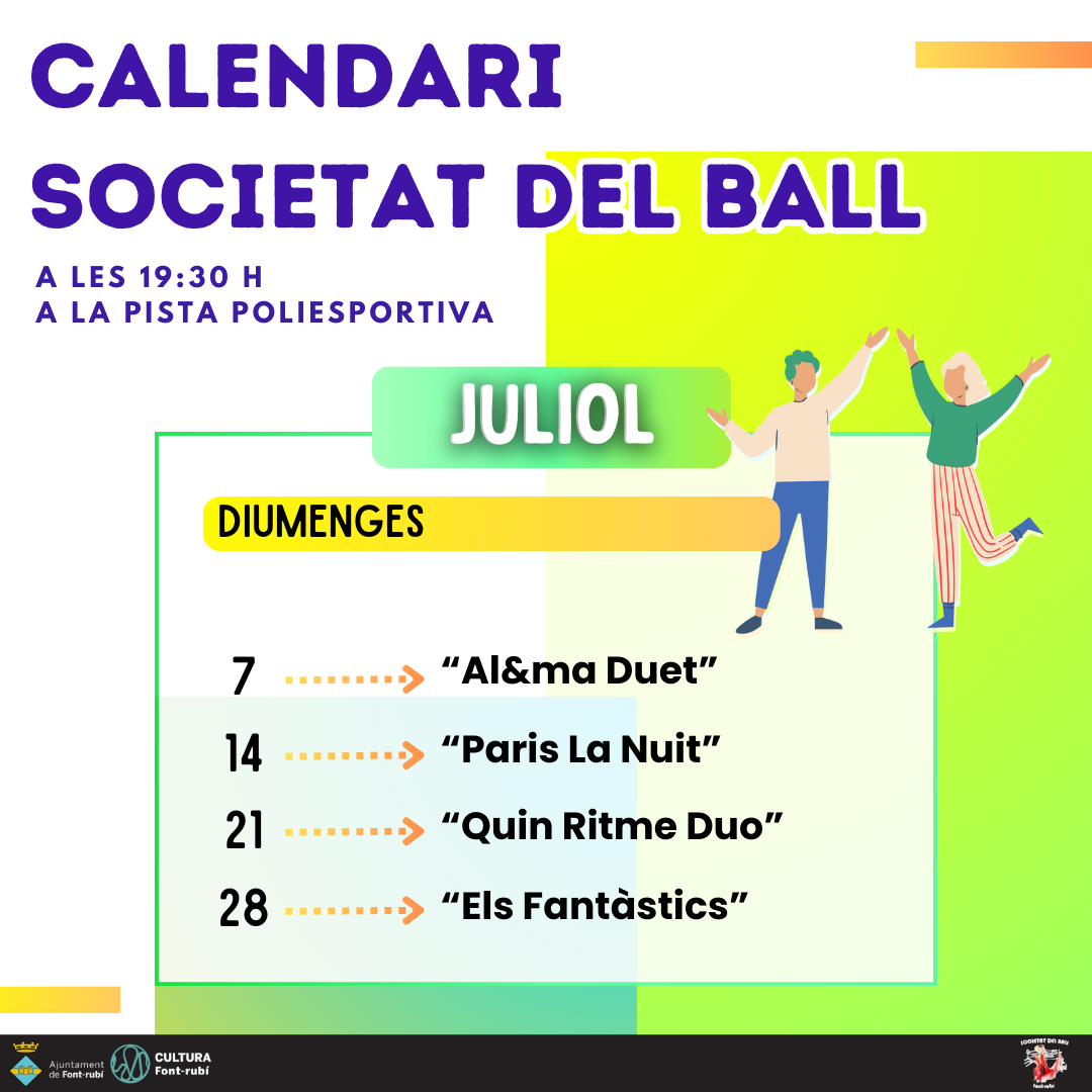 Calendari del juliol de la Societat del Ball de Font-rubí!