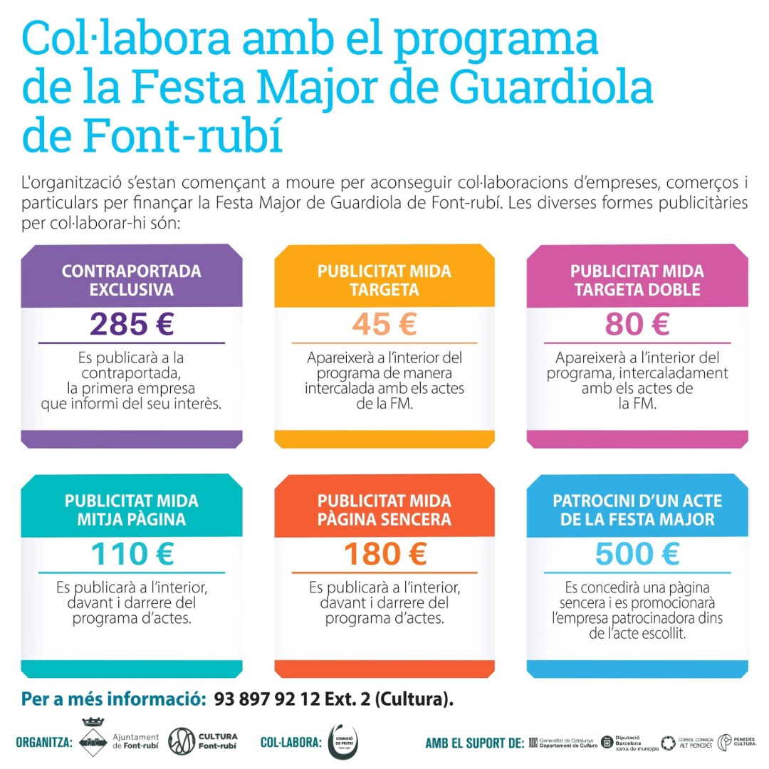 Col·labora amb el programa de la Festa Major de Guardiola de Font-rubí!