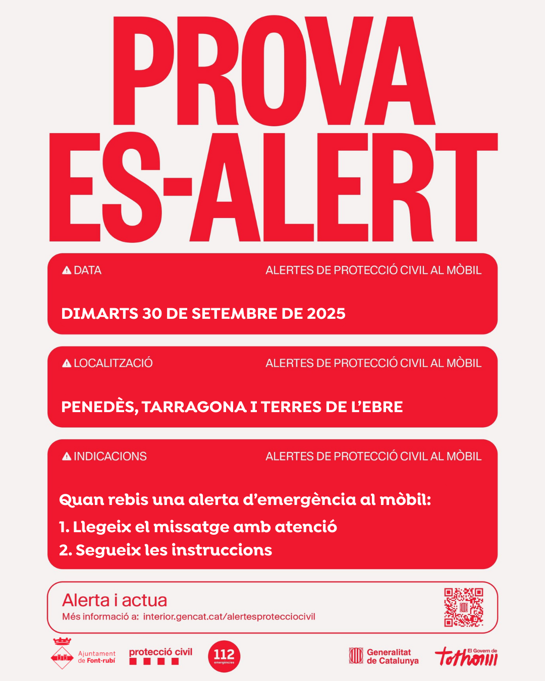Prova d'alertes al mòbil del sistema ES-Alert